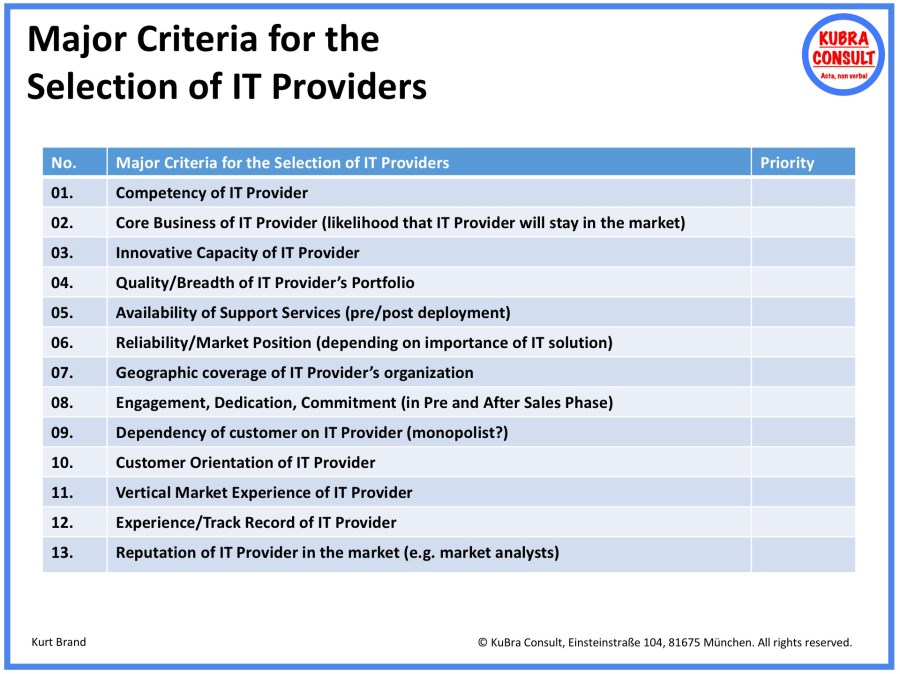 2018-12-14_KuBra Consult - Major Criteria for the Selection of IT Providers